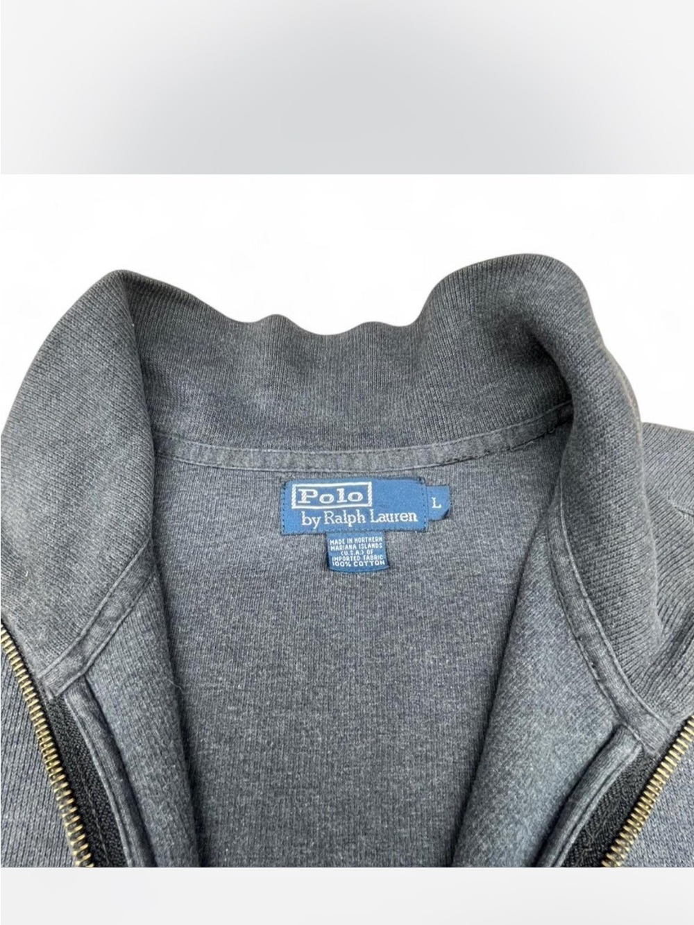 Ralph Lauren Men's Charcoal Gray Full-Zip Sweater with purple Polo Logo - Picture 2 of 4